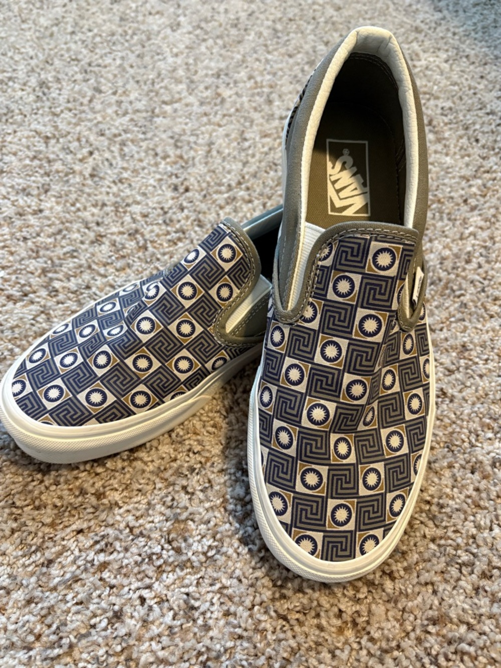 NWOT Vans Classic Slip-On with Geometric Olive Print